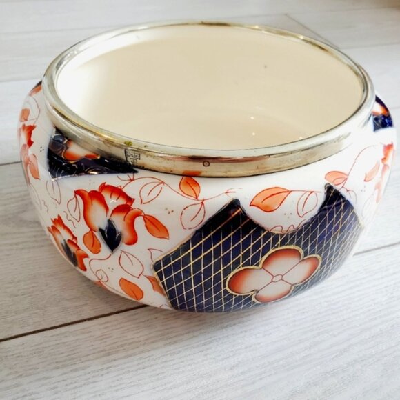 Antique Imari Silver Plated Porcelain Shabby Salad Bowl by HRS & Co England - Picture 5 of 8